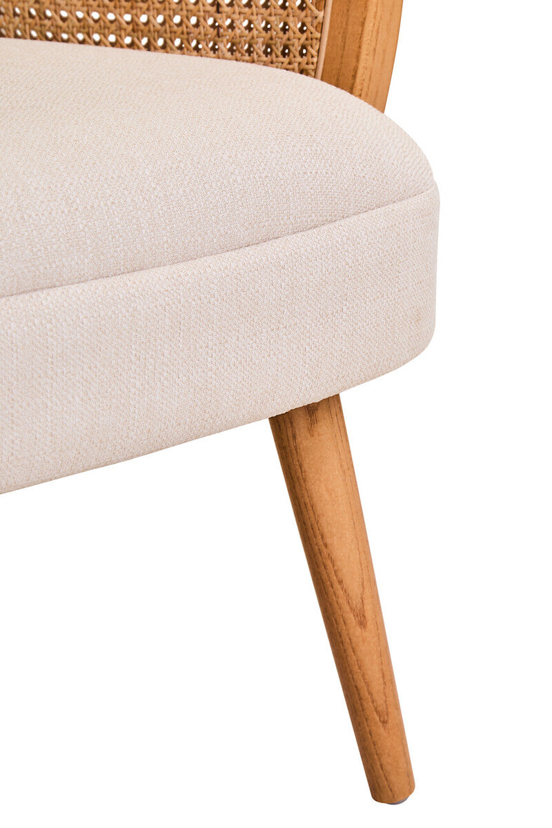 Cebu Ivory Fabric and Cane Chair with Elm Wood Legs
