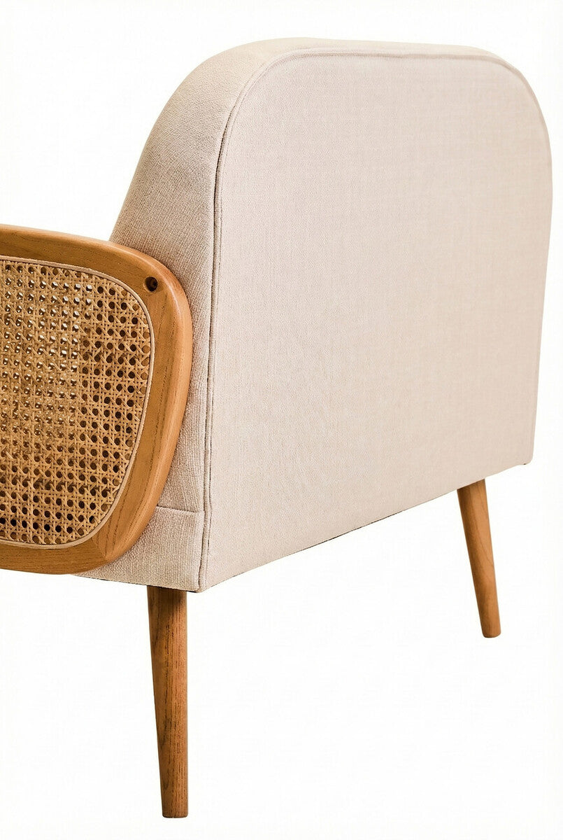 Cebu Ivory Fabric and Cane 2 Seat Sofa with Elm Wood Legs