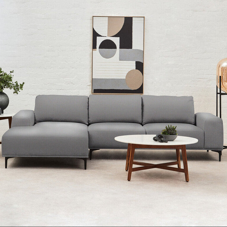 3 Seater Grey Fabric Left Chaise Sofa, Toulon - Image 1