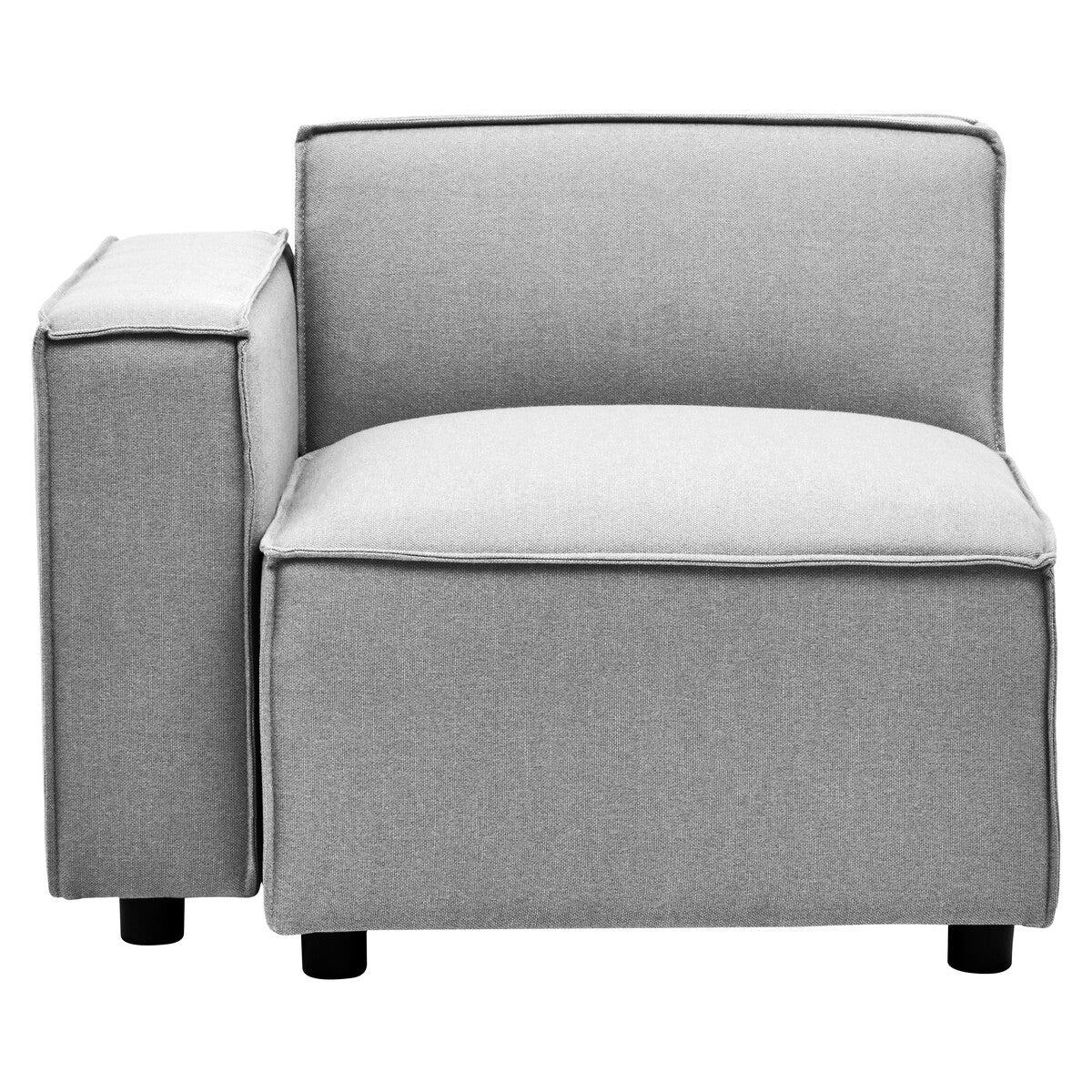 Gray corner chair with white cushion on a white background