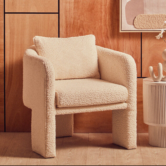 Ozzero Ivory Boucle Curved Armchair - Image 1