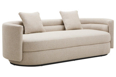 3 Seater Ivory Linen Curved Sofa, Oratino - Image 4