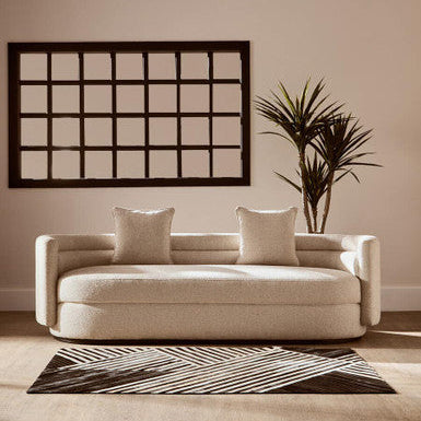 3 Seater Ivory Linen Curved Sofa, Oratino - Image 1