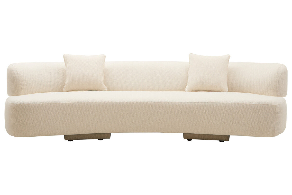 Beige sofa with cushions on a white background