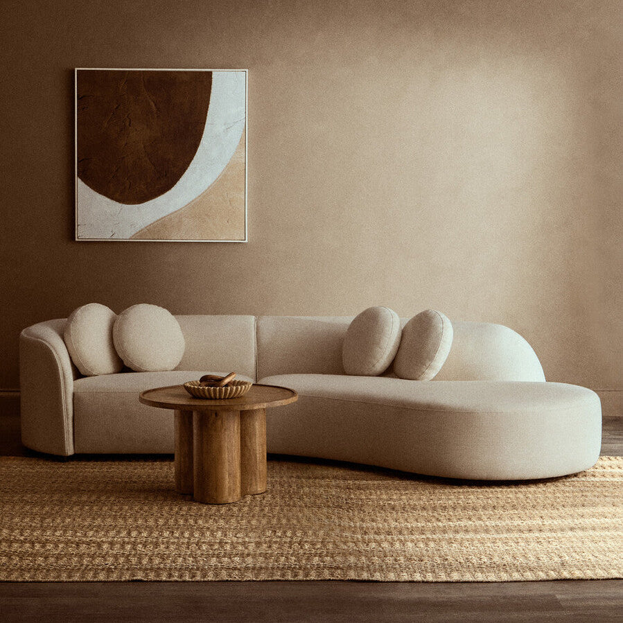 3 Seater Cream Linen Curved Sofa, Ovada - Image 1