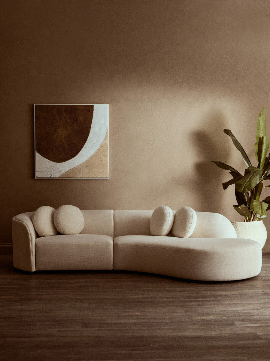 3 Seater Cream Linen Curved Sofa, Ovada - Image 3