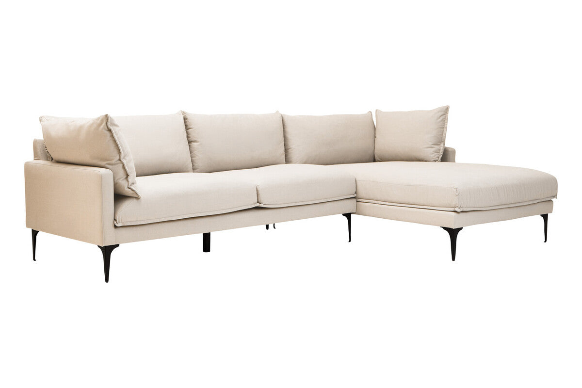 3 Seater Cream Right Chaise Sofa, Comfee