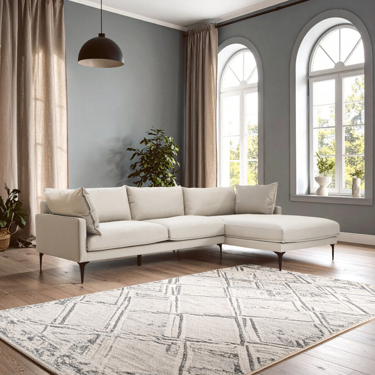 3 Seater Cream Right Chaise Sofa, Comfee