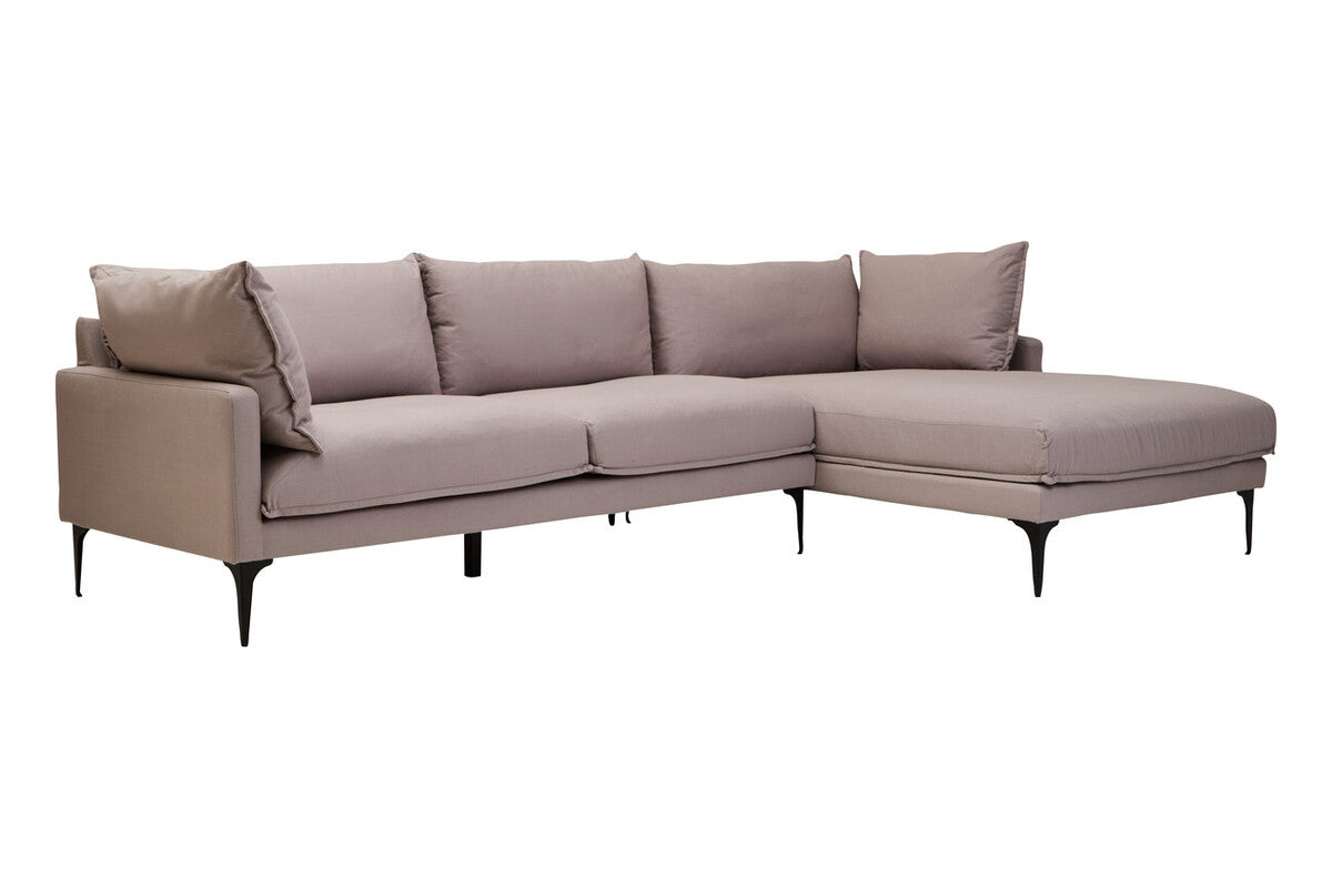 Troyes Grey Three Seat Right Chaise Sofa