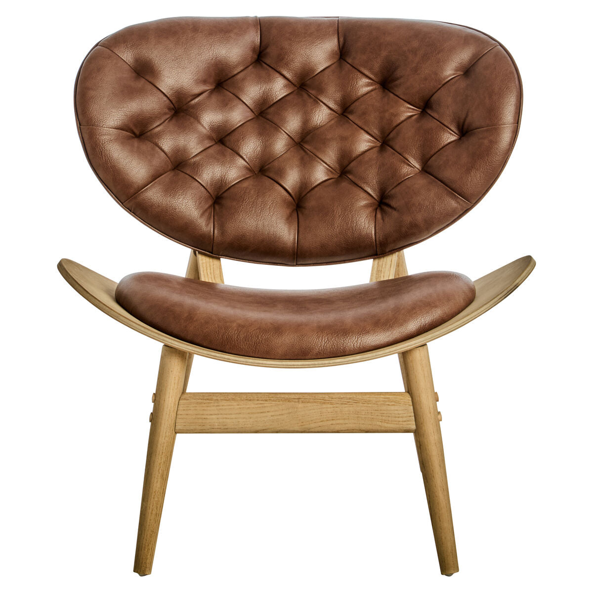 Vinsi Brown Faux Leather Chair with Elm Wood Frame