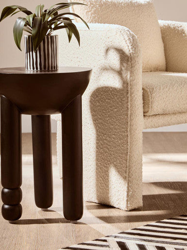 Walsa Black Finish Mango Wood Column Detail Round Side Table - Image 6