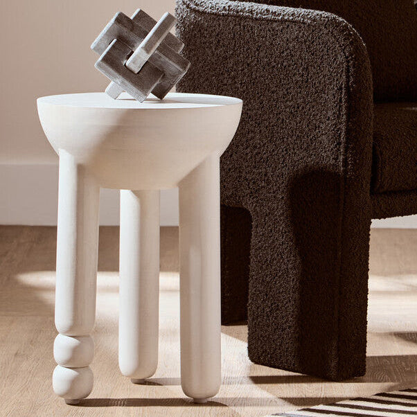 Walsa Whitewash Mango Wood Column Detail Round Side Table - Image 1