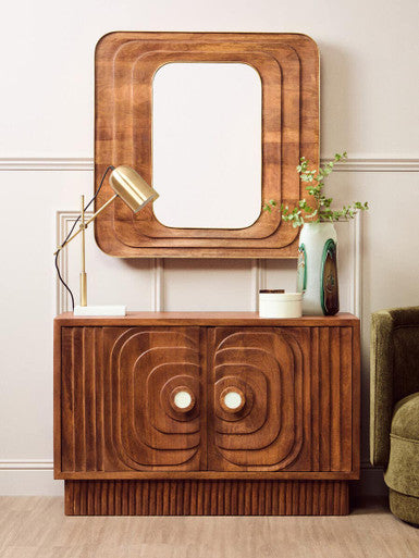 Sangar Two Door Mango Wood Carved Design Sideboard