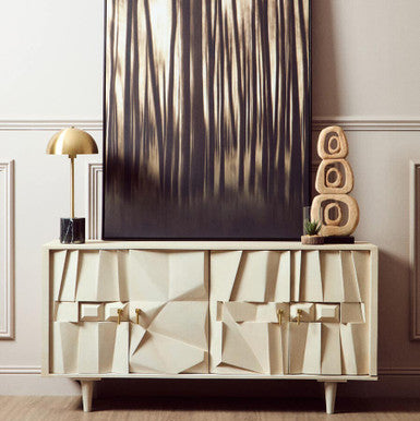 Sita Four Door Whitewash Mango Wood Abstract Sideboard - Image 1