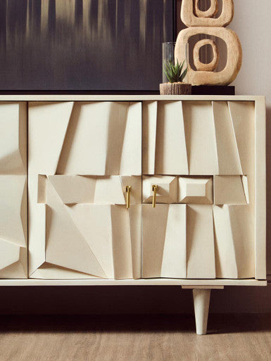 Sita Four Door Whitewash Mango Wood Abstract Sideboard - Image 7