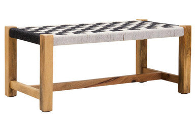 Satna Jute Black And White Design Mango Wood Frame Bench