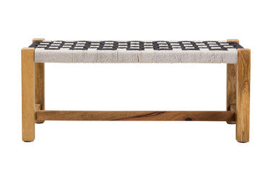 Satna Jute Black And White Design Mango Wood Frame Bench