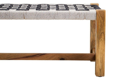 Satna Jute Black And White Design Mango Wood Frame Bench