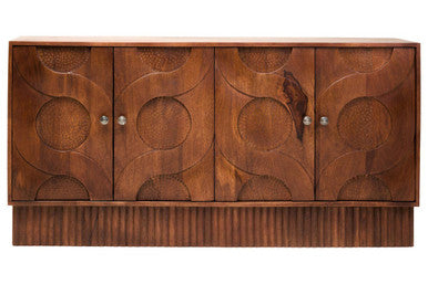 Siva Mango Wood Sideboard Natural Frame With Black Hammered Design Doors