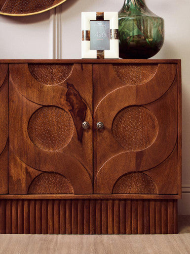 Siva Mango Wood Sideboard Natural Frame With Black Hammered Design Doors