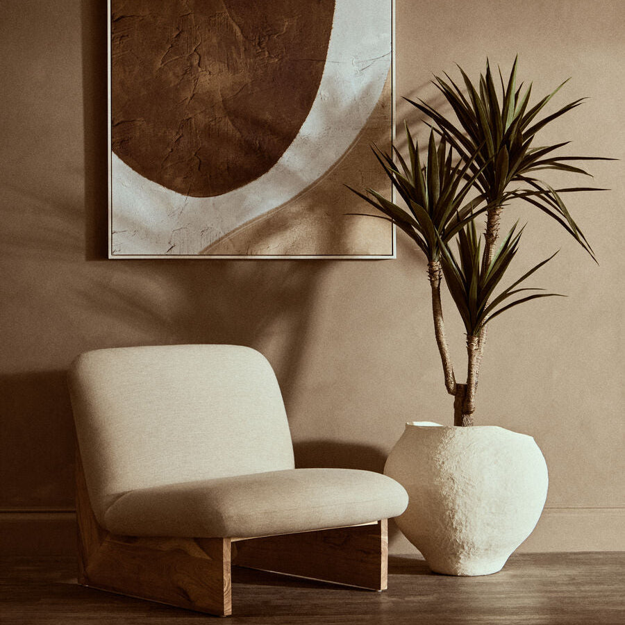 Parova Cream Linen Textured Armless Chair With Wood Base - Image 5