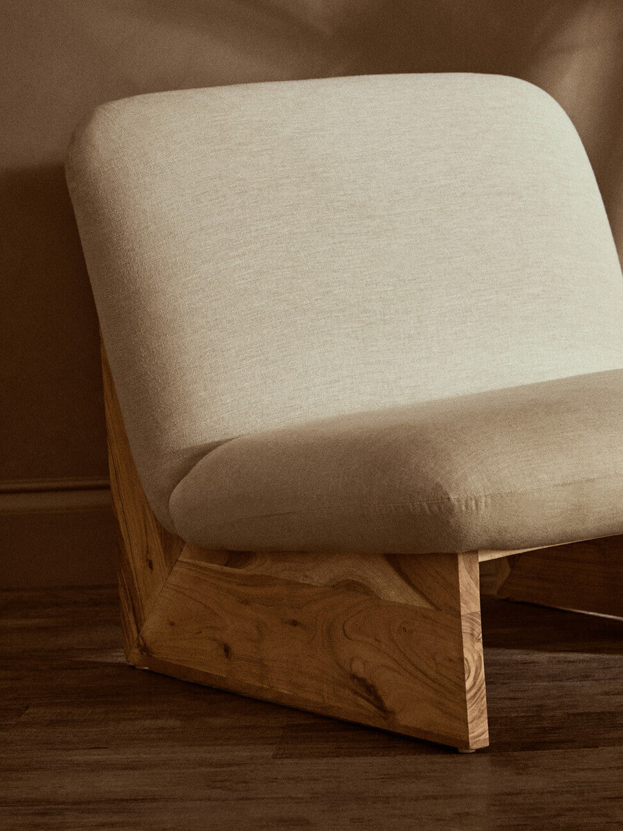 Parova Cream Linen Textured Armless Chair With Wood Base - Image 7