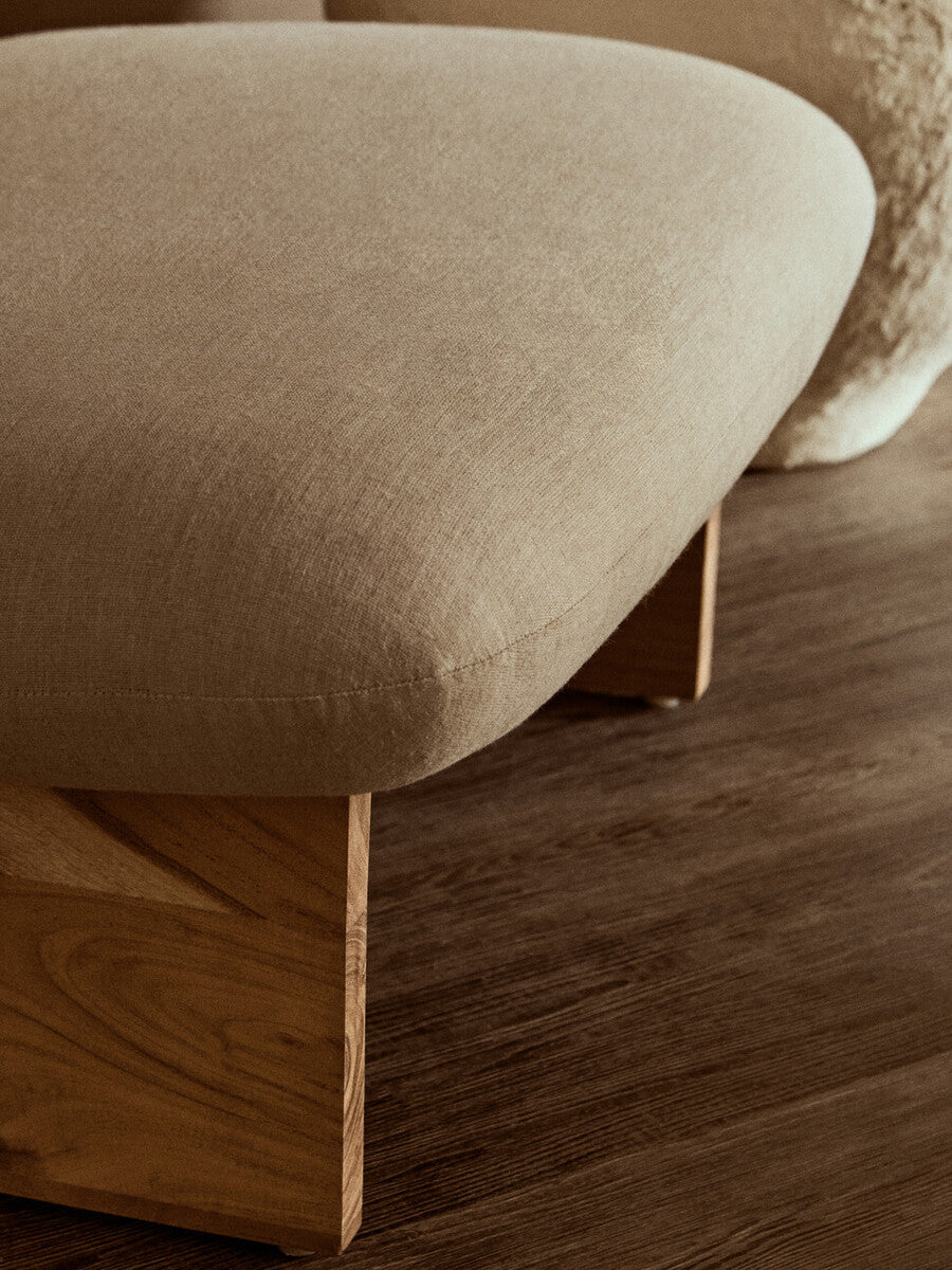 Parova Cream Linen Textured Armless Chair With Wood Base - Image 8