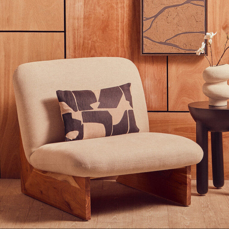 Parova Cream Linen Textured Armless Chair With Wood Base - Image 1