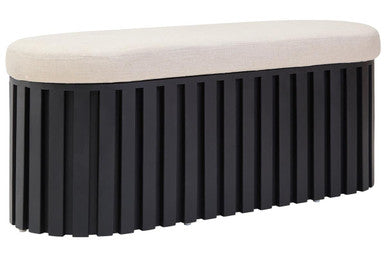 Perdoba Ridge Base Mango Wood Black Finish Texture Fabric Bench