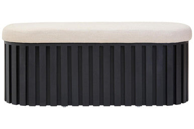Perdoba Black Mango Wood and Cream Linen Bench - Image 1