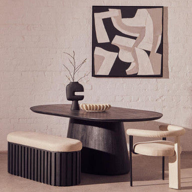 Perdoba Black Mango Wood and Cream Linen Bench - Image 2