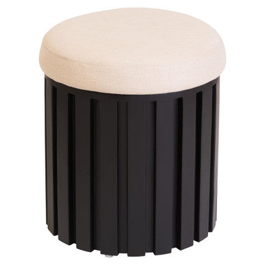 Perdoba Ridge Base Mango Wood Black Finish Texture Fabric Stool
