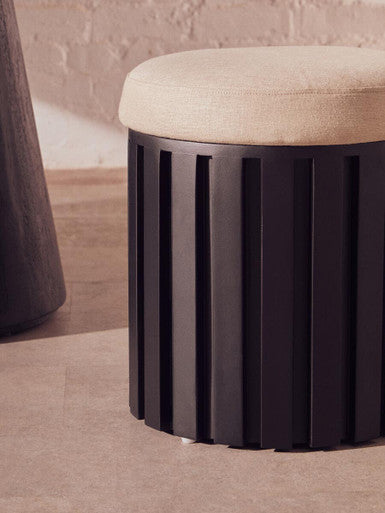 Perdoba Ridge Base Mango Wood Black Finish Texture Fabric Stool