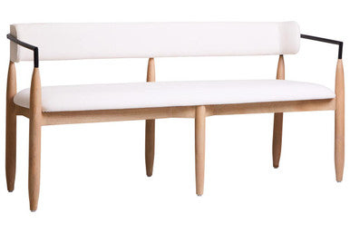 Persolo Cream Textured Fabric Dining Bench with Wood Frame - Image 4