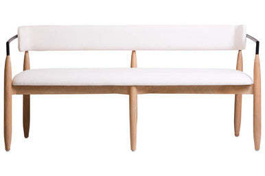 Persolo Cream Textured Fabric Dining Bench with Wood Frame - Image 2