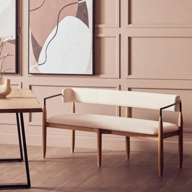 Persolo Cream Textured Fabric Dining Bench with Wood Frame - Image 1