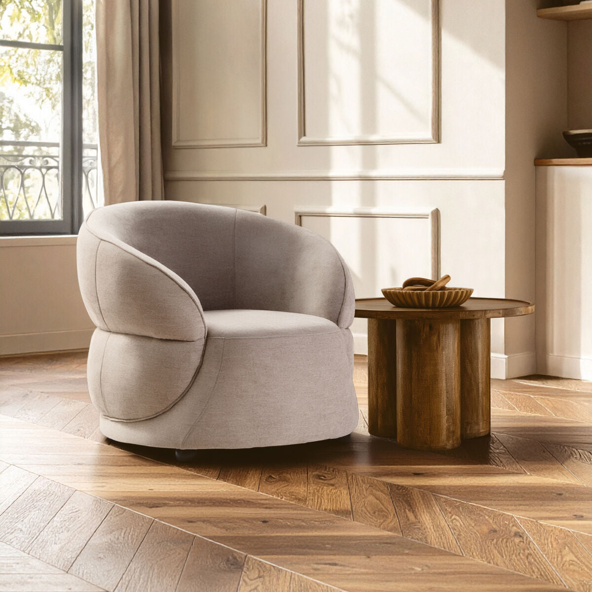 Daphne Taupe Chenille Curved Chair - Image 1