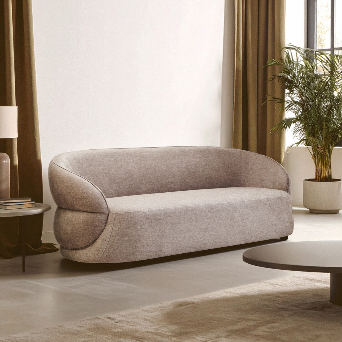 3 Seater Taupe Chenille Sofa, Daphne - Image 1