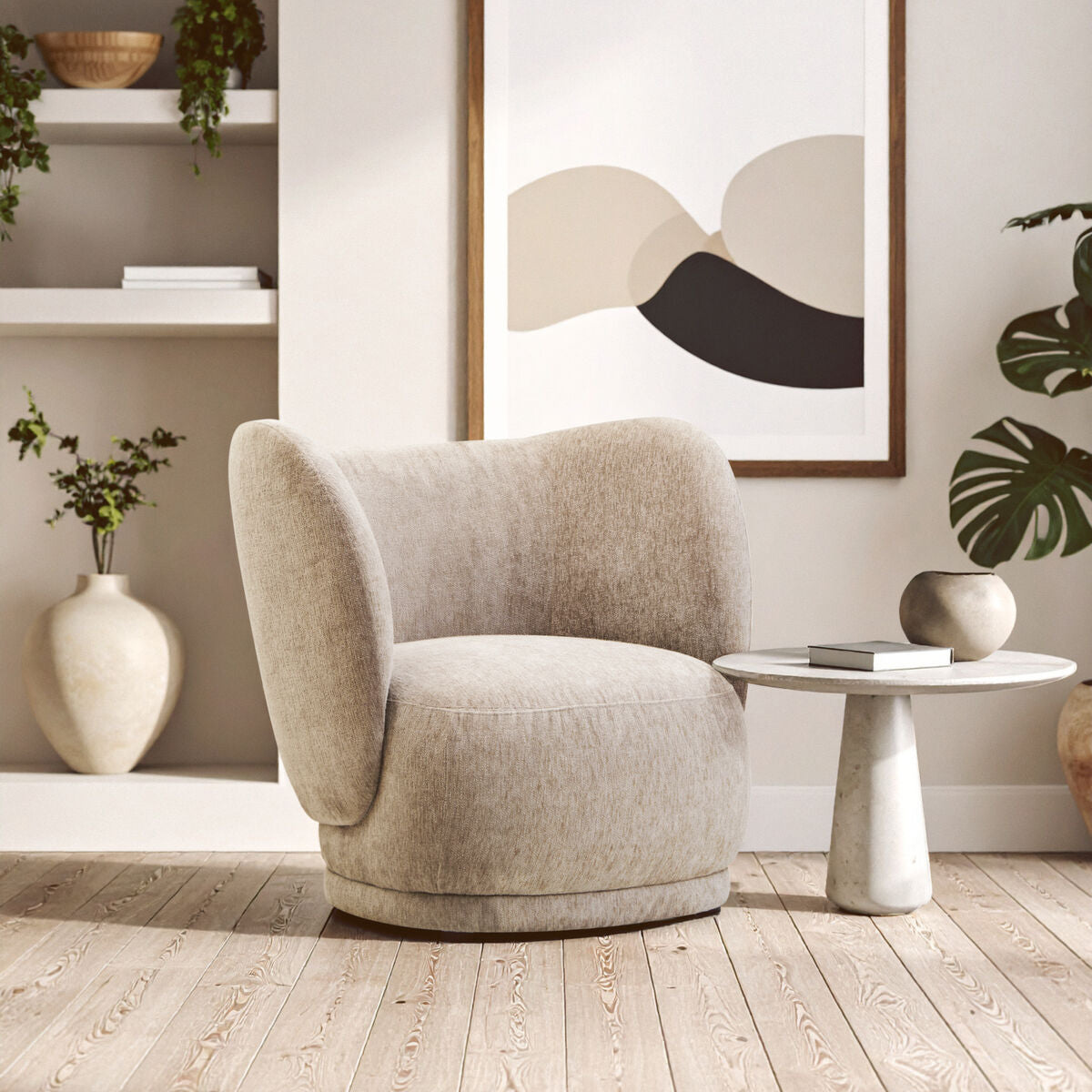 Delray Deep Stone Chenille Curved Chair - Image 1