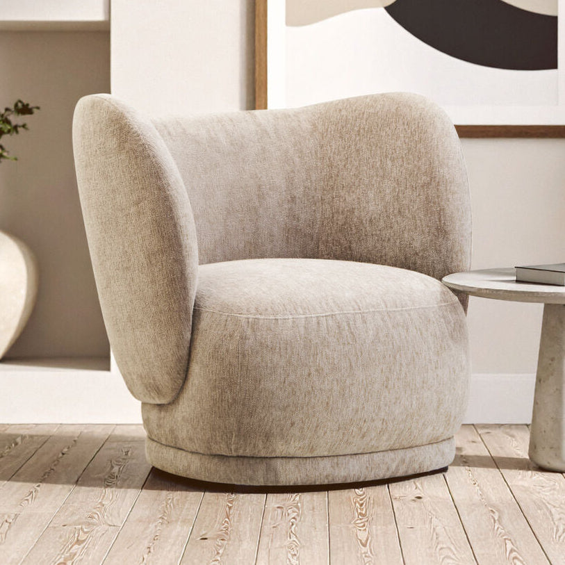 Delray Deep Stone Chenille Curved Chair - Image 1