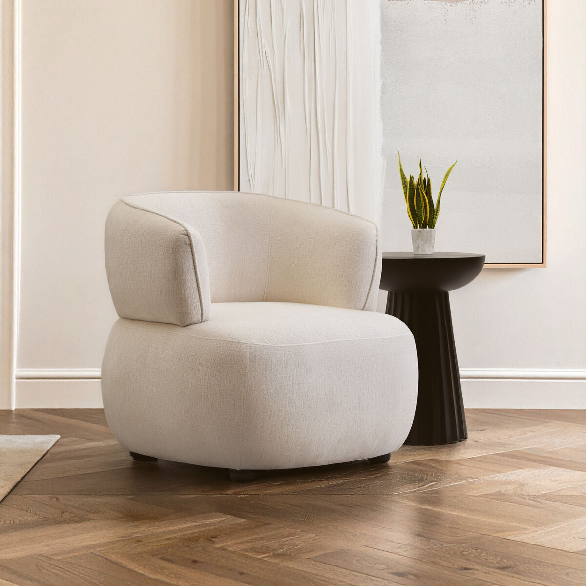 Dasha Textured Chenille Effect Ivory Curve Chair