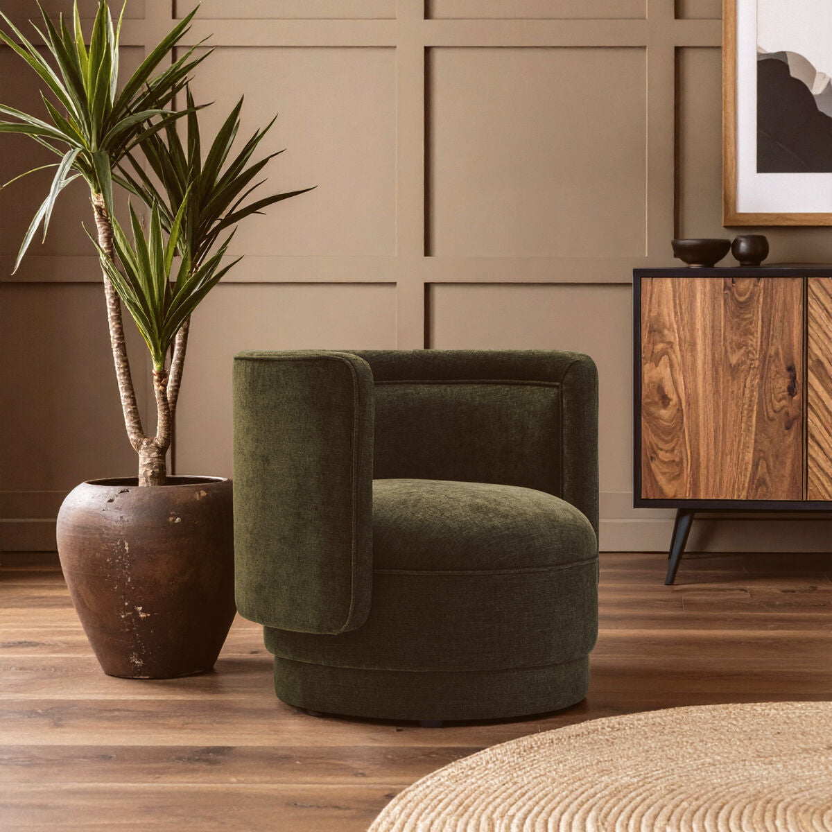 Drake Forest Green Chenille Curved Chair - Image 1