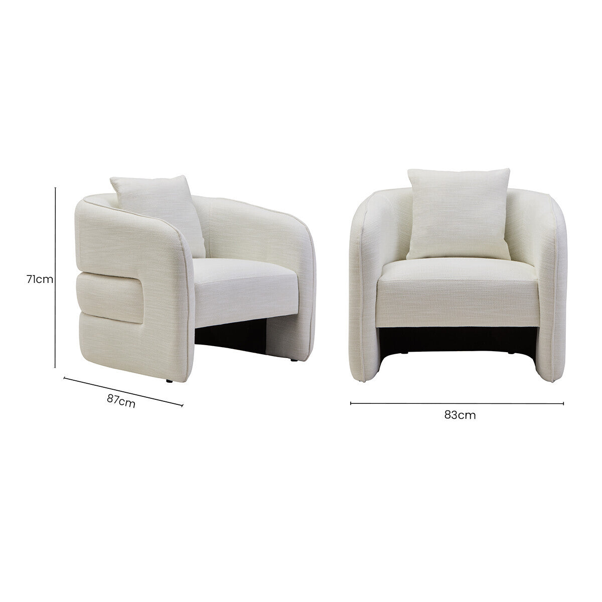 Bilani Cream Linen Effect Curved Chair - Image 10