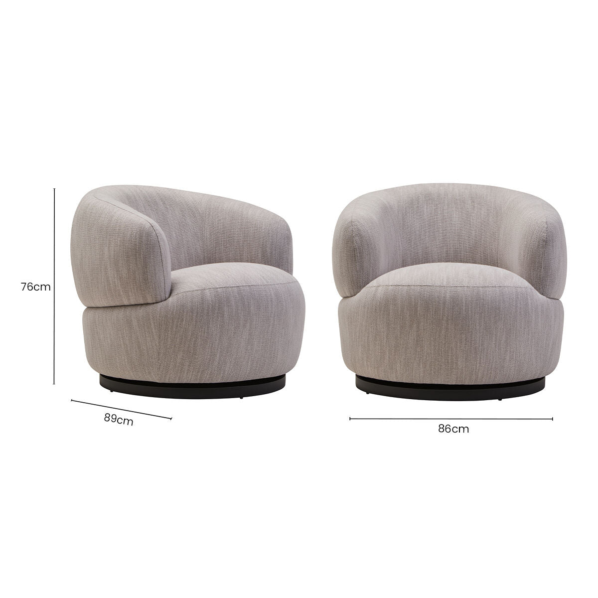 Bordo Textured Grey Curved Swivel Chair - Image 10