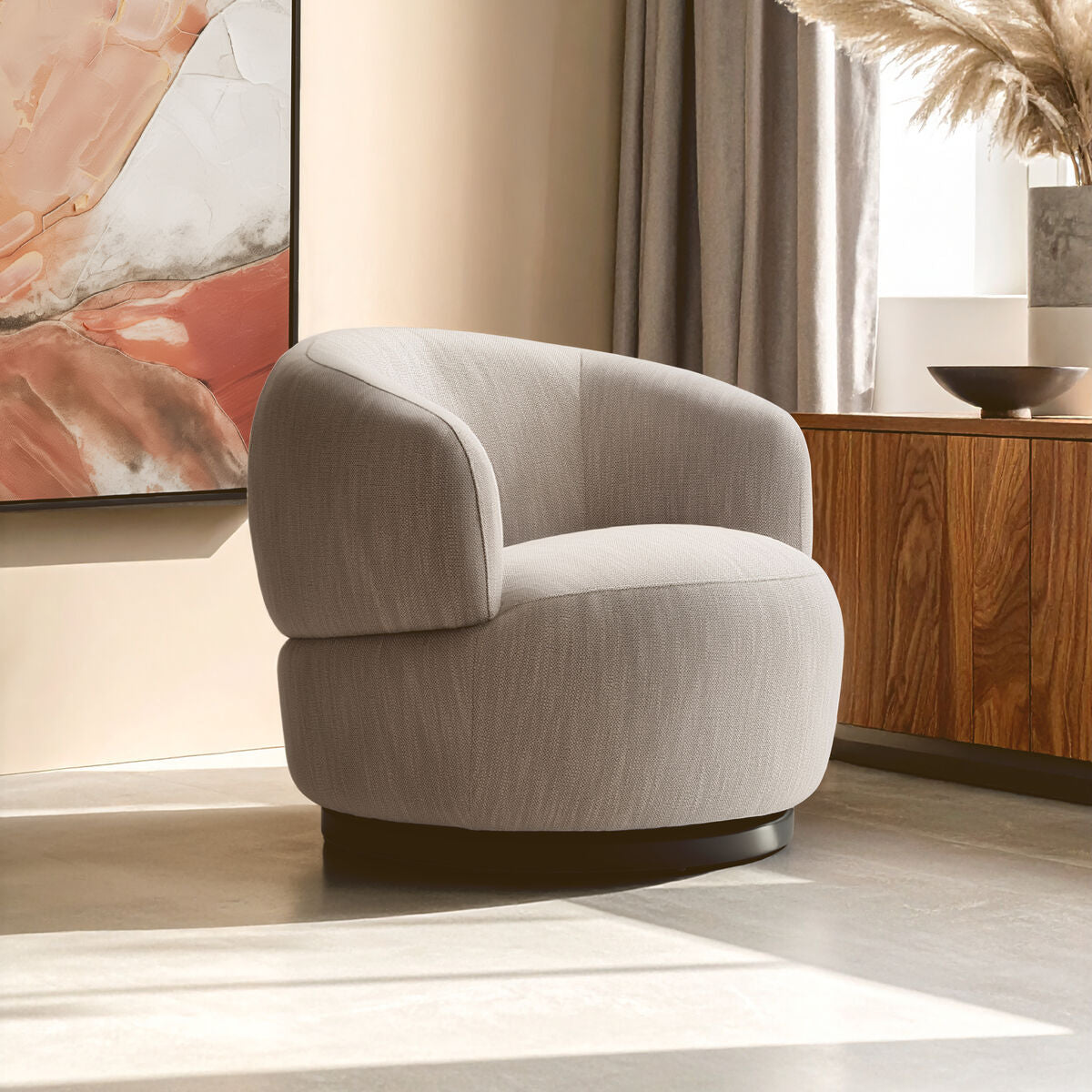 Bordo Textured Grey Curved Swivel Chair - Image 1