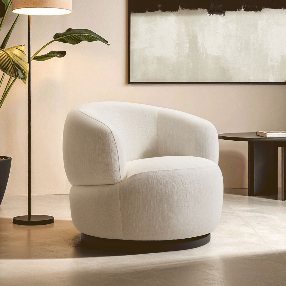 Bordo Textured Cream Curved Swivel Chair - Image 1