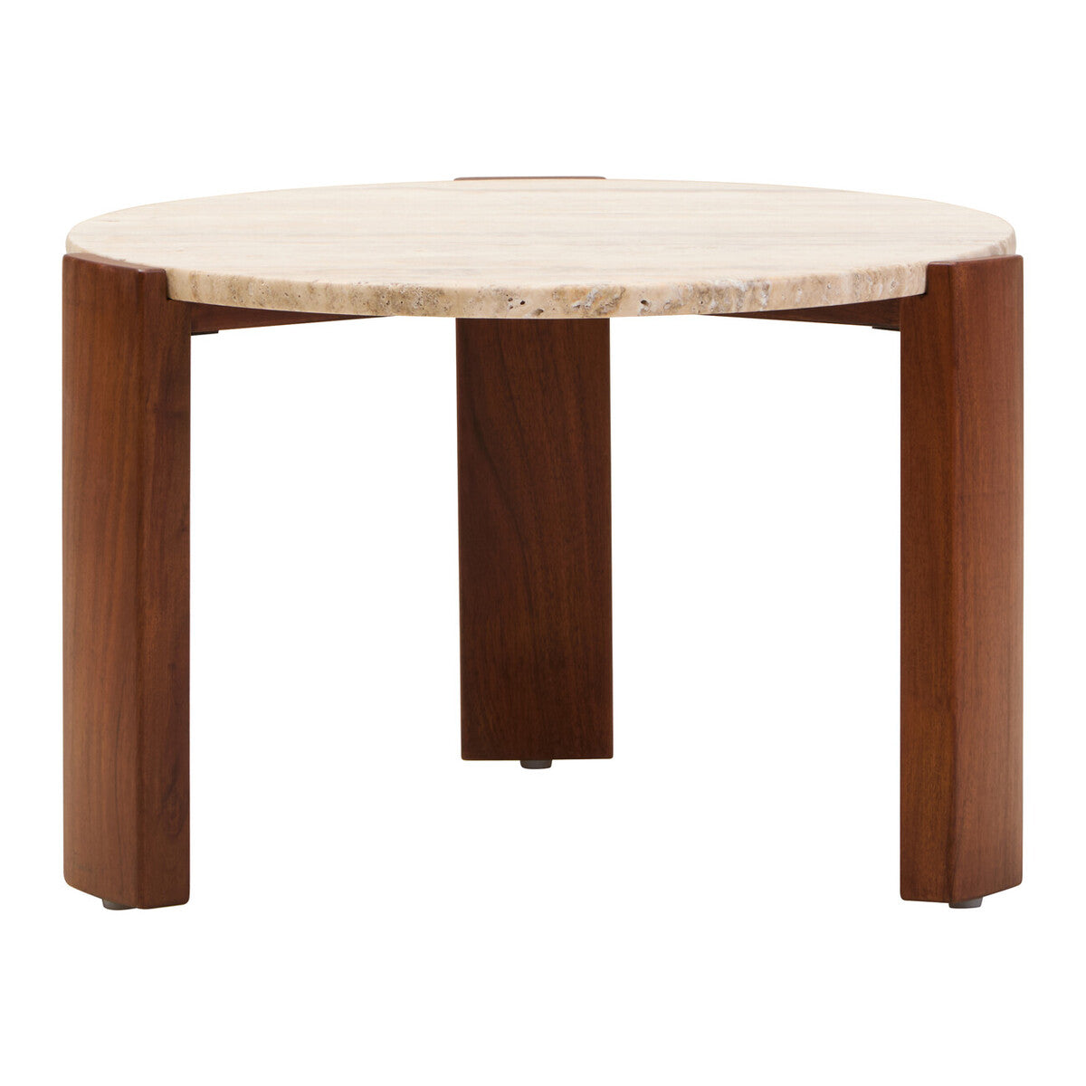 Palermo Natural Wood With Travertine Top Small Round Marble Coffee Table