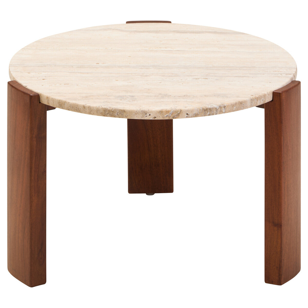 Palermo Natural Wood With Travertine Top Small Round Marble Coffee Table