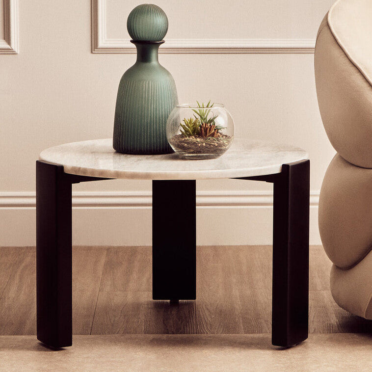 Palermo Round White Marble Top Small Coffee Table - Image 1