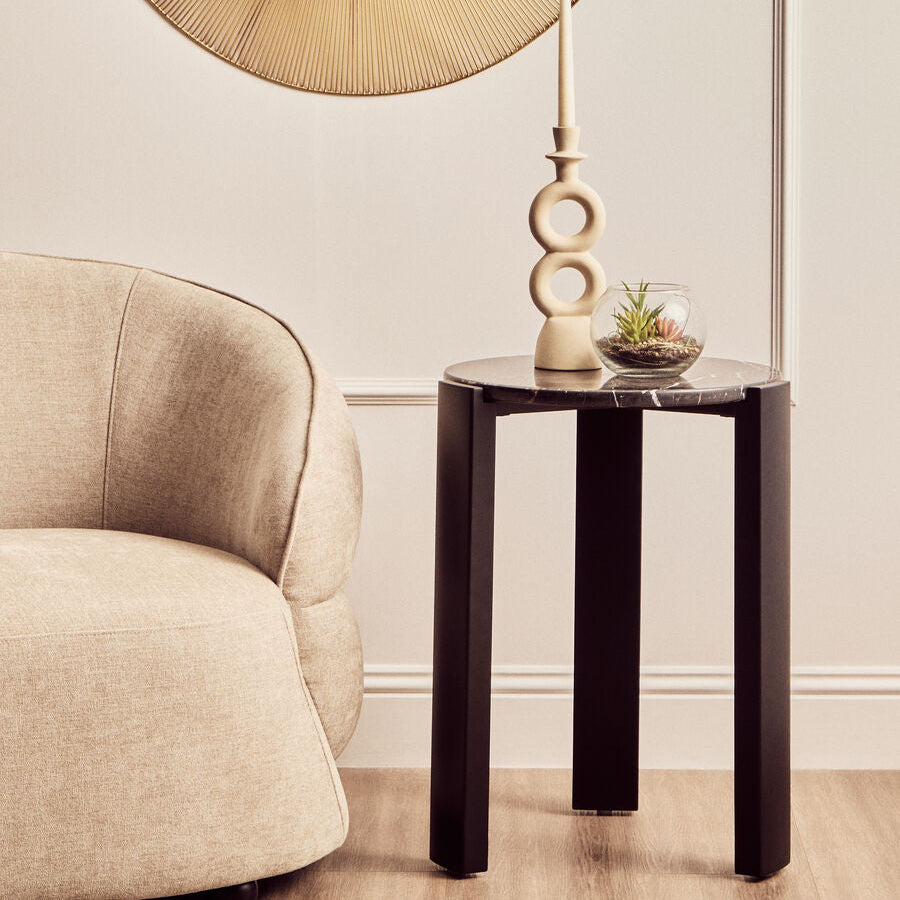 Palermo Black Marble Top Round Side Table - Image 1
